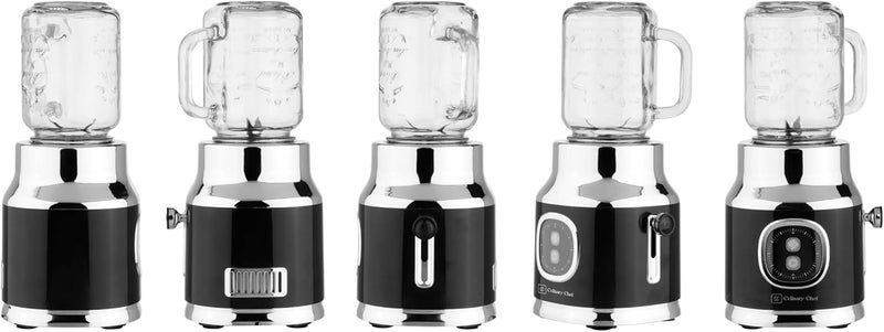 CULINARY CHEF Retro Smoothie Maker Personal Blender with Mason Jar, Perfect for Shakes and Smoothies, Countertop, Dishwasher Safe, BPA-Free, High Power 300W, Black - Image 5